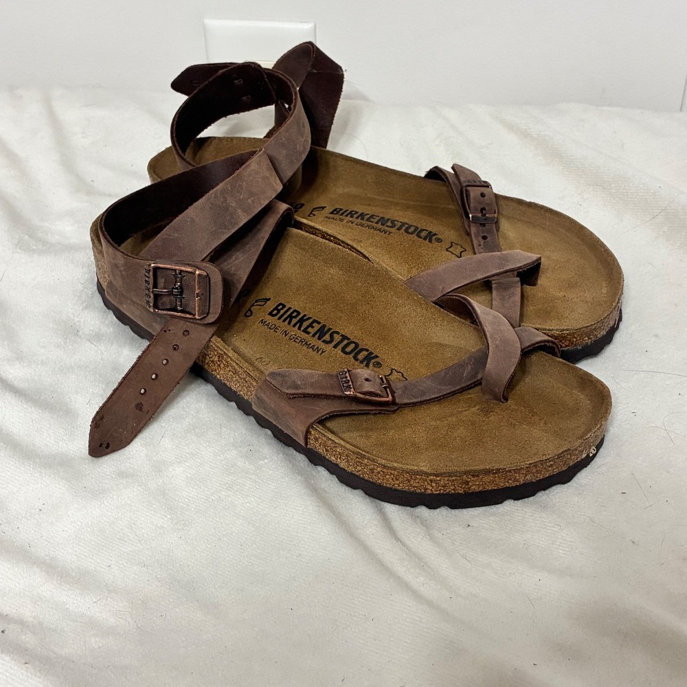 Birkenstock Yara Tobacco Brown Oiled Leather Ankle Strap Sandals 40 L9 M7